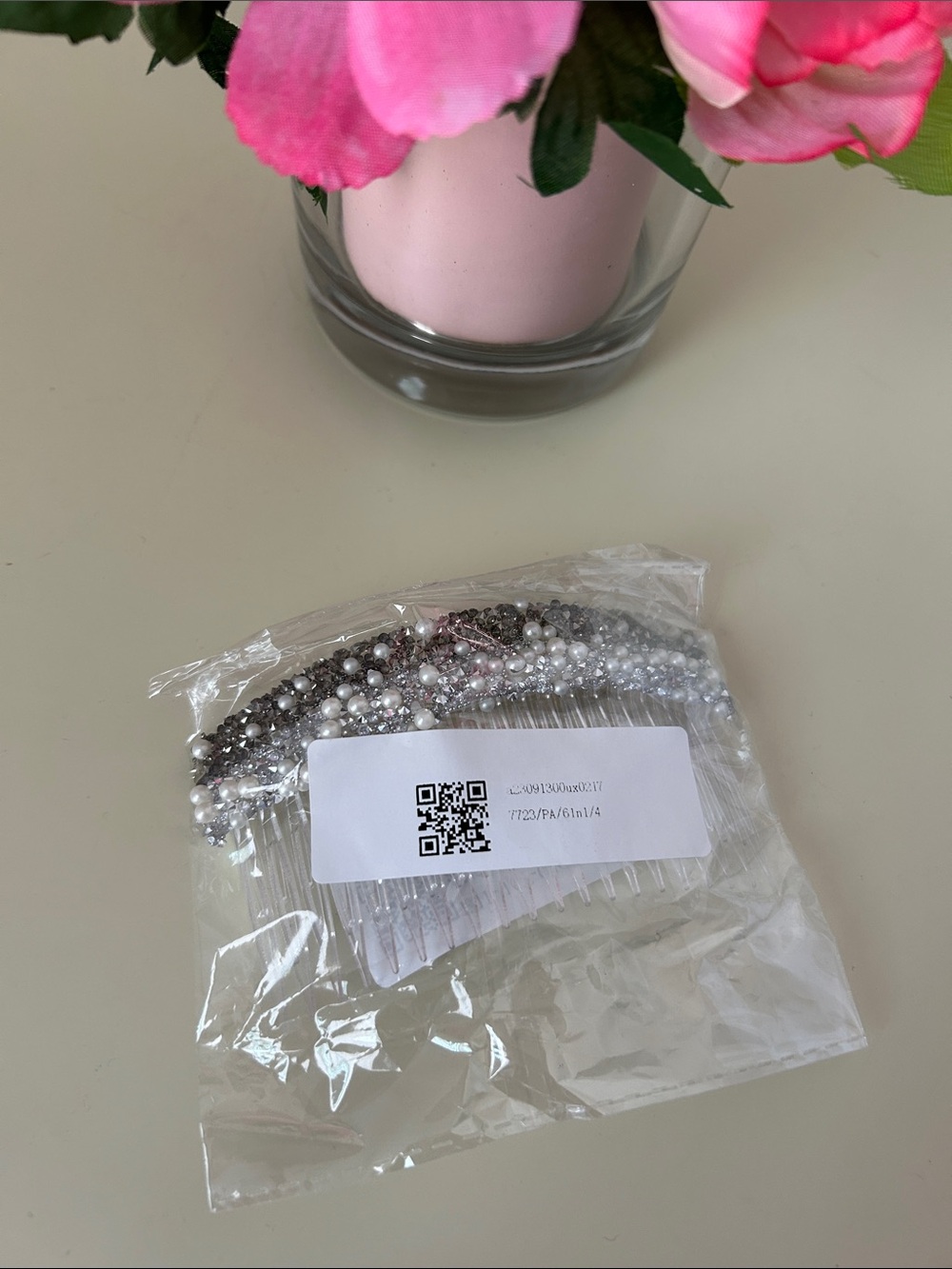 Pearl and Black Crystal Hair Comb Set
